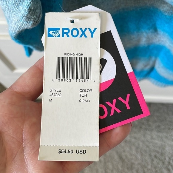 NWT Roxy Riding High Blue & Gray Hooded Sweater w/ 3/4 Length Sleeves - Medium - Picture 4 of 5